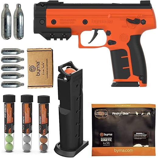 Byrna SDXL [Self Defense] Pepper Ultimate Bundle - Pepper Spray, Non Lethal, Less Lethal Pepper Launcher, 12g CO2 Powered Home Defense, Personal Defense | Proudly Assembled in The USA (Orange)