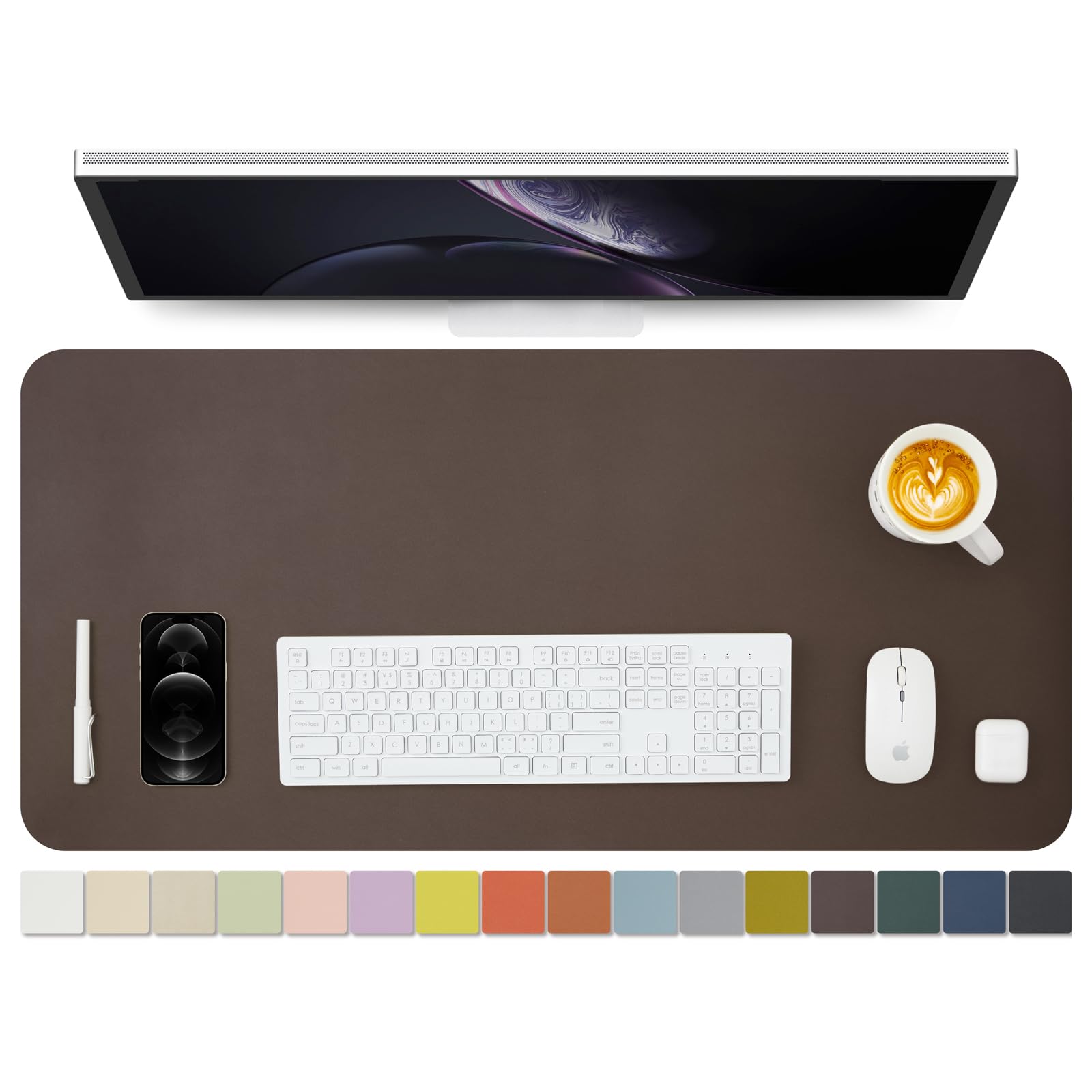 Leather Desk Mat - Non-Slip PU Desk Pad for Office and Home - Desk Organization and Accessories - Ideal for Large Mouse Pad and Desk Mats on Top of Desks (Coffee,36"x 17")