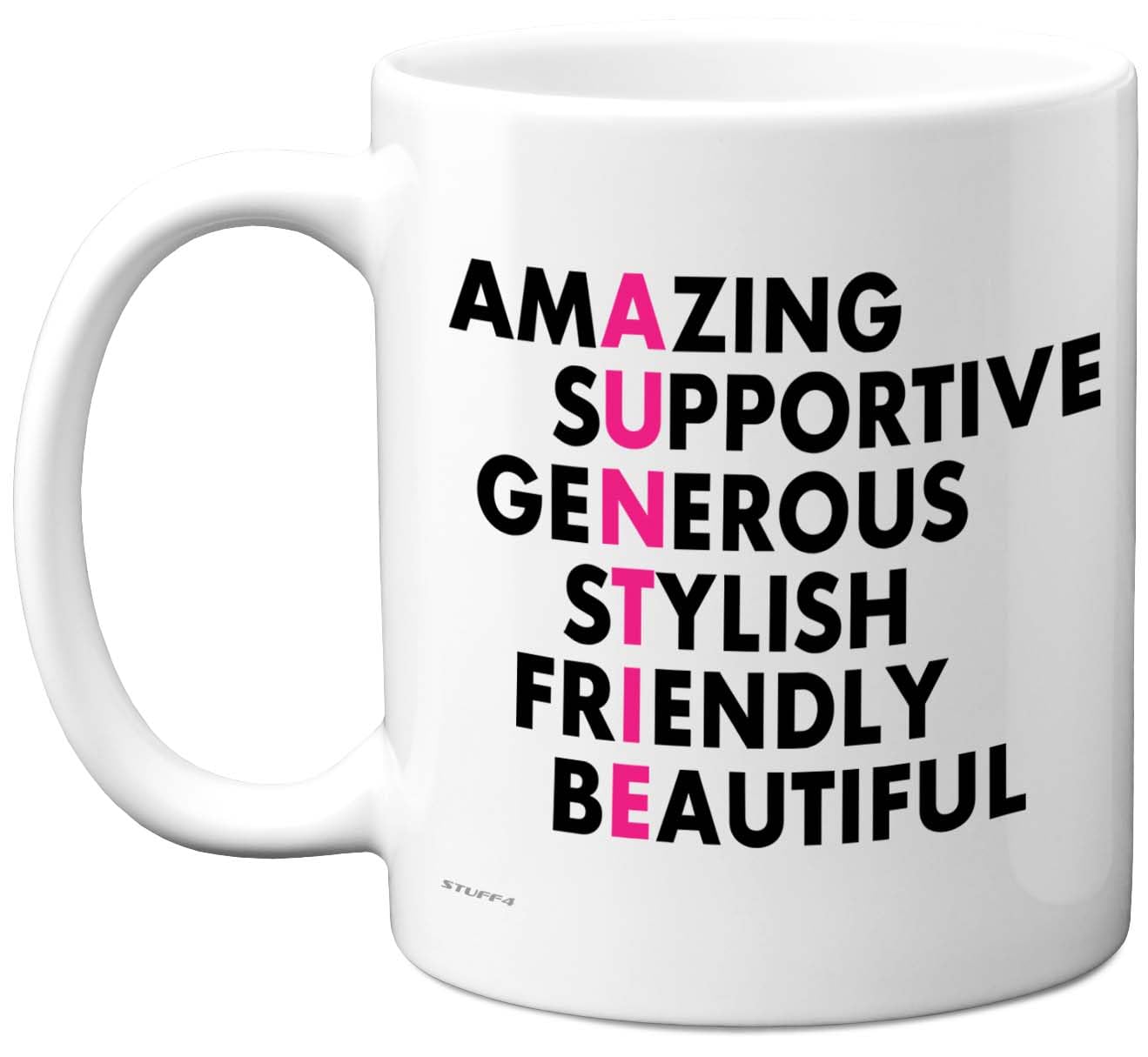 Stuff4 Auntie Gifts - Family Acronym Mug - Happy Birthday Gifts for Auntie from Nephew Niece, Wordplay Birthday Mothers Day Presents, 11oz Ceramic Dishwasher Safe Premium Mugs