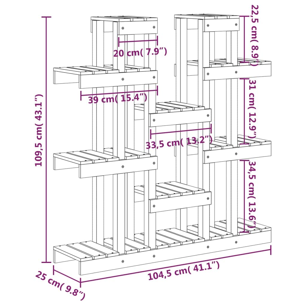 vidaXL Kwietnik 104,5x25x109,5 cm, lite drewno sosnowe