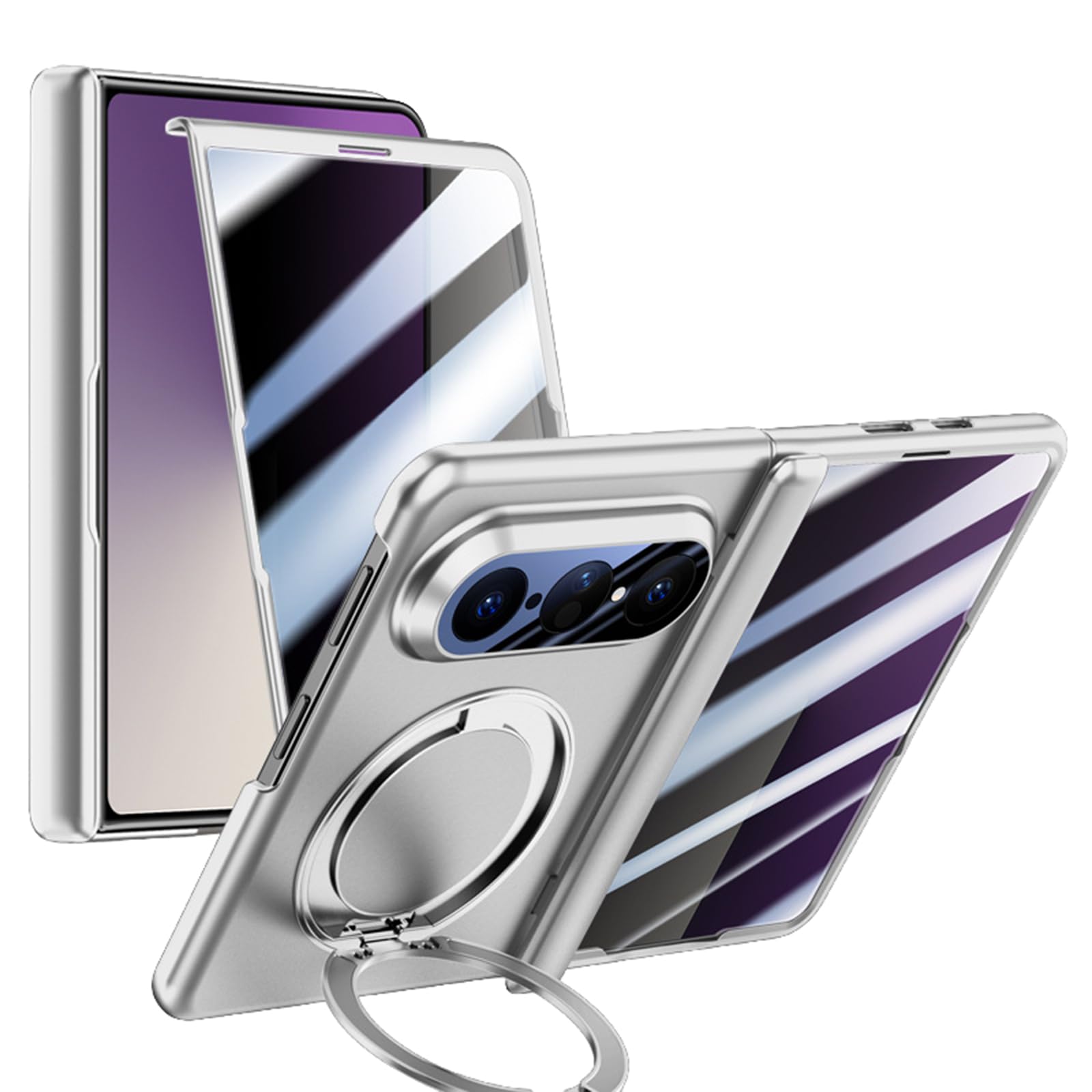 Protection charnière Huawei Pura X Max coque anti-espion en verre trempé avec anneau rotatif