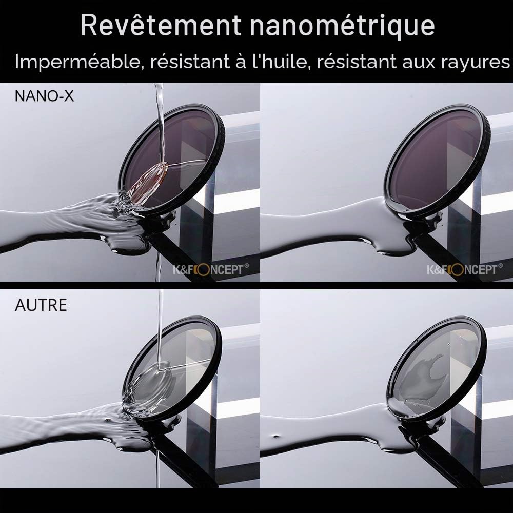 K&F Concept Filtre 82 mm ND2-ND32 1-5 f-Stop sans Croix et 3 Chiffon Nano-X