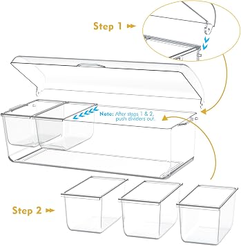 Condiment Tray with Stainless Steel 5 Spoons, 5 Forks and 1 Clip, Chilled Condiment Server, Condiment Server, Bar Garnish Holder on Ice, Bar Accessories Fruit and Salad with Removable Trays and Lid