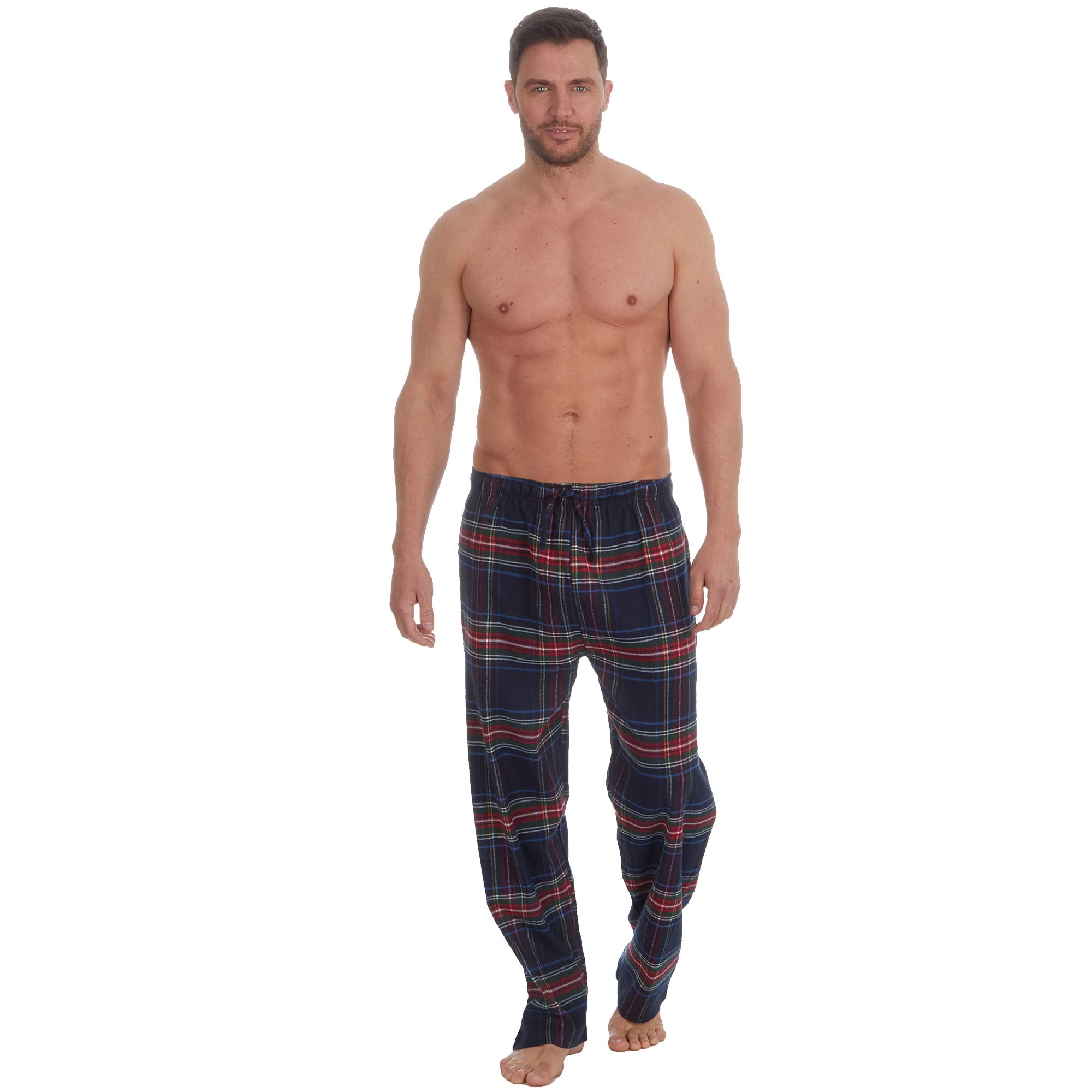 Metzuyan Mens Flannel Lounge Pants Checked 100% Cotton Long Pyjama Bottoms Navy-Red XL