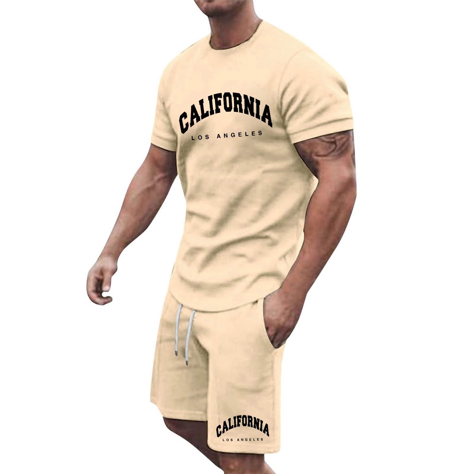 Ensemble haut d'été ample pour homme, t-shirt et short, costume décontracté à la mode pour homme, sweat-shirt et short rétro basiques pour garçons#M