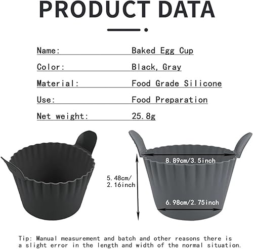 Miniatura 6 de Silicone Air Fryer Egg Poacher Cupcake Baking Cups Ramekins For Ovens Basket(6pcs gray)