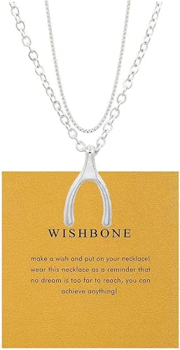 DIOWUS Wishbone Amulet Necklace for Women, 14k Gold Plated Luck Layered Pendant 