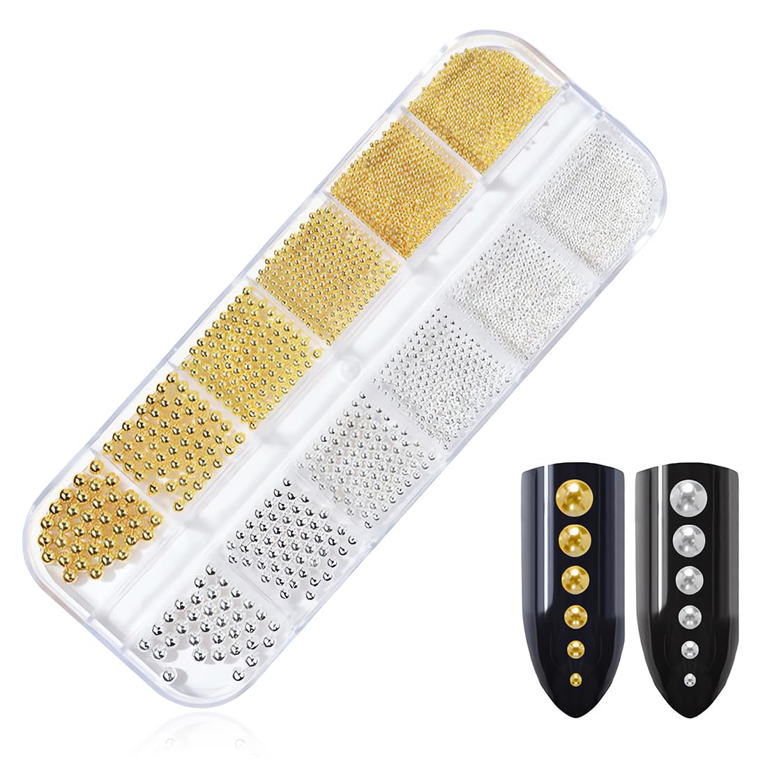 1 pièce Perles à dos plat pour nail art,Lot de 2 boîtes en acier doré et argenté,Pour ongles en gel,caviar,vêtements,bricolage,3D petite perle design deco ongle