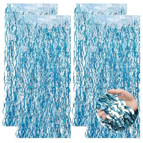 APOMOONS 4 Piezas Cortinas de Oropel Azul, Cortina de Purpurina de Cumpleaños para la Decoración de la Boda Foto de Fondo Decoración (1 m X 2 m)