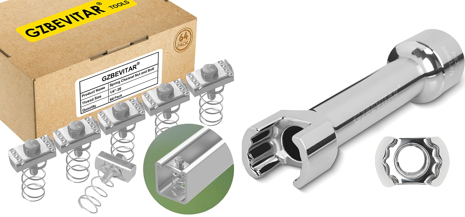 1/4"-20 Spring Channel Nut and Bolt - 64 Pack, 1/2″ Drive 3/4″ (19mm) Strut Channel Impact Socket