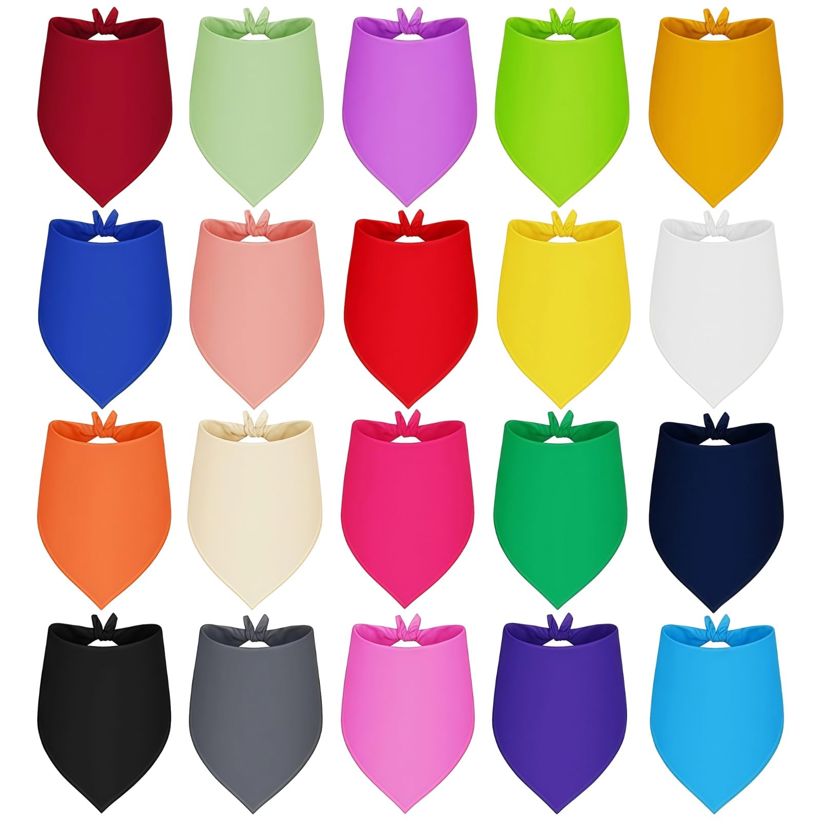 Lot de 20 Bandanas pour Chiens, Foulards à Nouer Uni, Accessoires pour Animaux en Polyester Doux Réglable, Lot Polyvalent Réutilisable Coloré pour Chiens Petits Moyens Grands