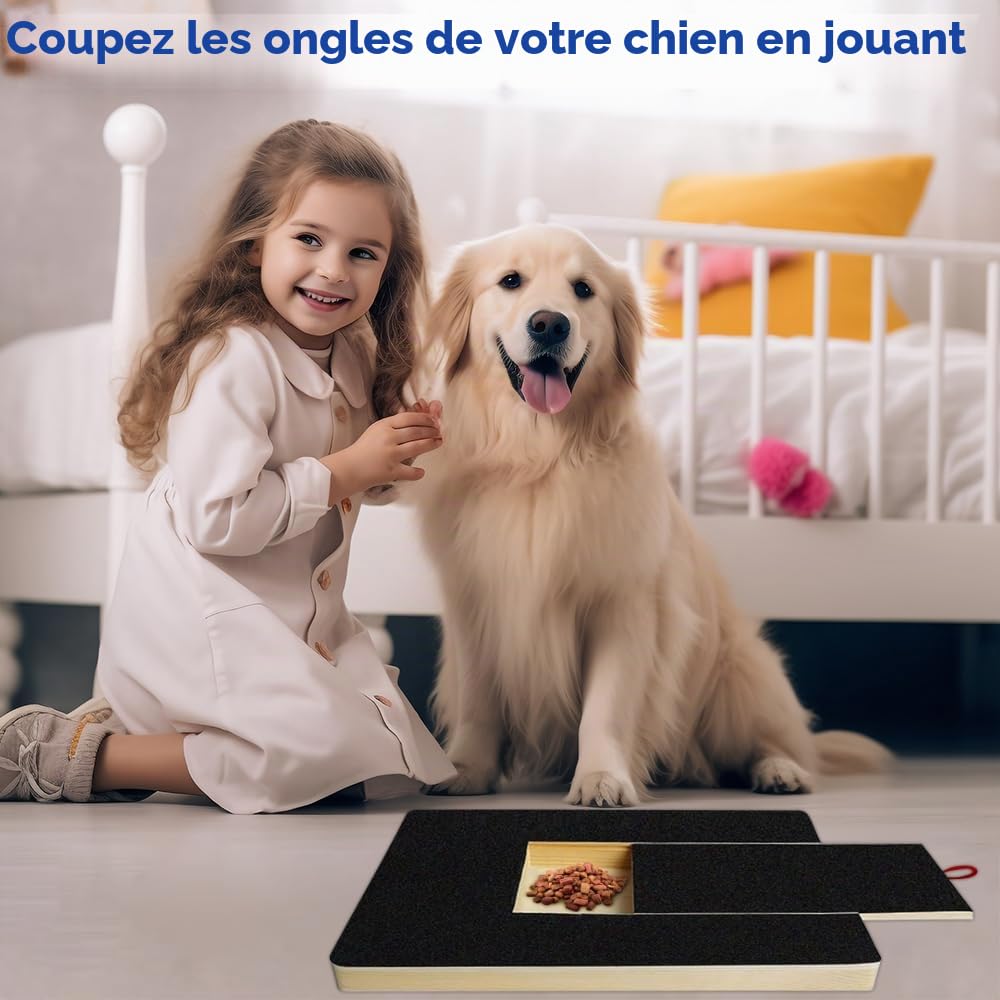 Planche à gratter pour Les Ongles avec boîte à goûter, Tableau à griffer pour Chien avec 2 Feuilles de Papier de Verre de Rechange, Bloc à gratter Alternatif