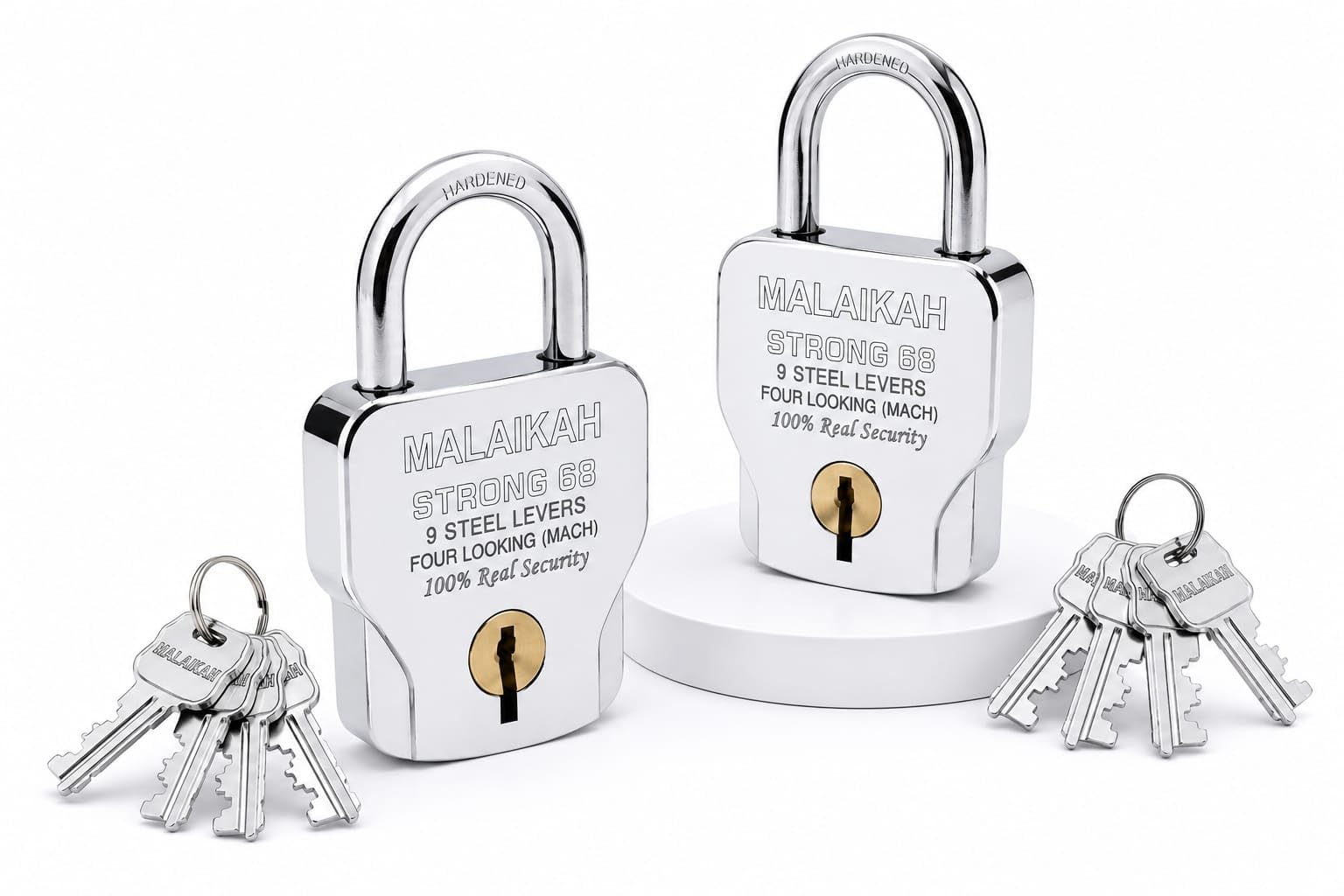 MALAIKAH 68mm Heavy Duty Padlock with Hardened Steel Shackle | 9 Steel Levers | Four Locking Mechanism | 4 Keys | High Security Lock for Gate, Shutter, Garage & Office (Pack of 2)-image-33