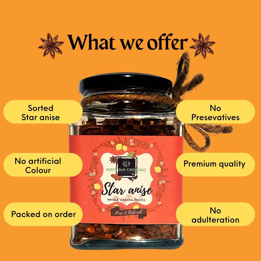 Indiana Organic Star Anise, Whole Chakri Phool, Badhiyan phool - 90 gram - Image 3 thumbnail