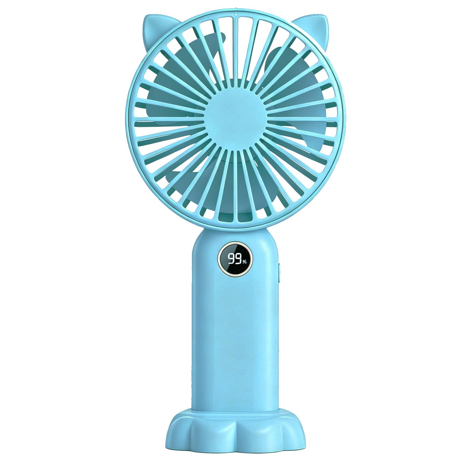 Leehui Mini Portable Hand Held Fan, Handheld USB Rechargeable Fans with 5 Speeds, Cute Cat LED Digital Display Small Desktop Fans With Base for Home Office Bedroom Travel (Blue-)