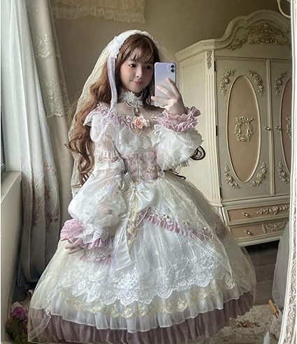 ゴスロリドレス ピンク花嫁ロリータ姫袖 森ガール リボン 宮殿風 夢可愛いお嬢様 ゴスロリドレス ピンク花嫁ロリータ姫袖 森ガール リボン 宮殿風 夢