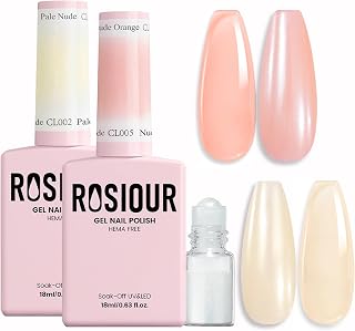 TPO HEMA-Free Gel Polish Kit - 2Pcs 18 ML Nude Jelly & Nude Orange Gel Nail Polish Set with Chrome Nail Powder, Long Wear for Manicure Salon DIY at Home, U V Light Cure
