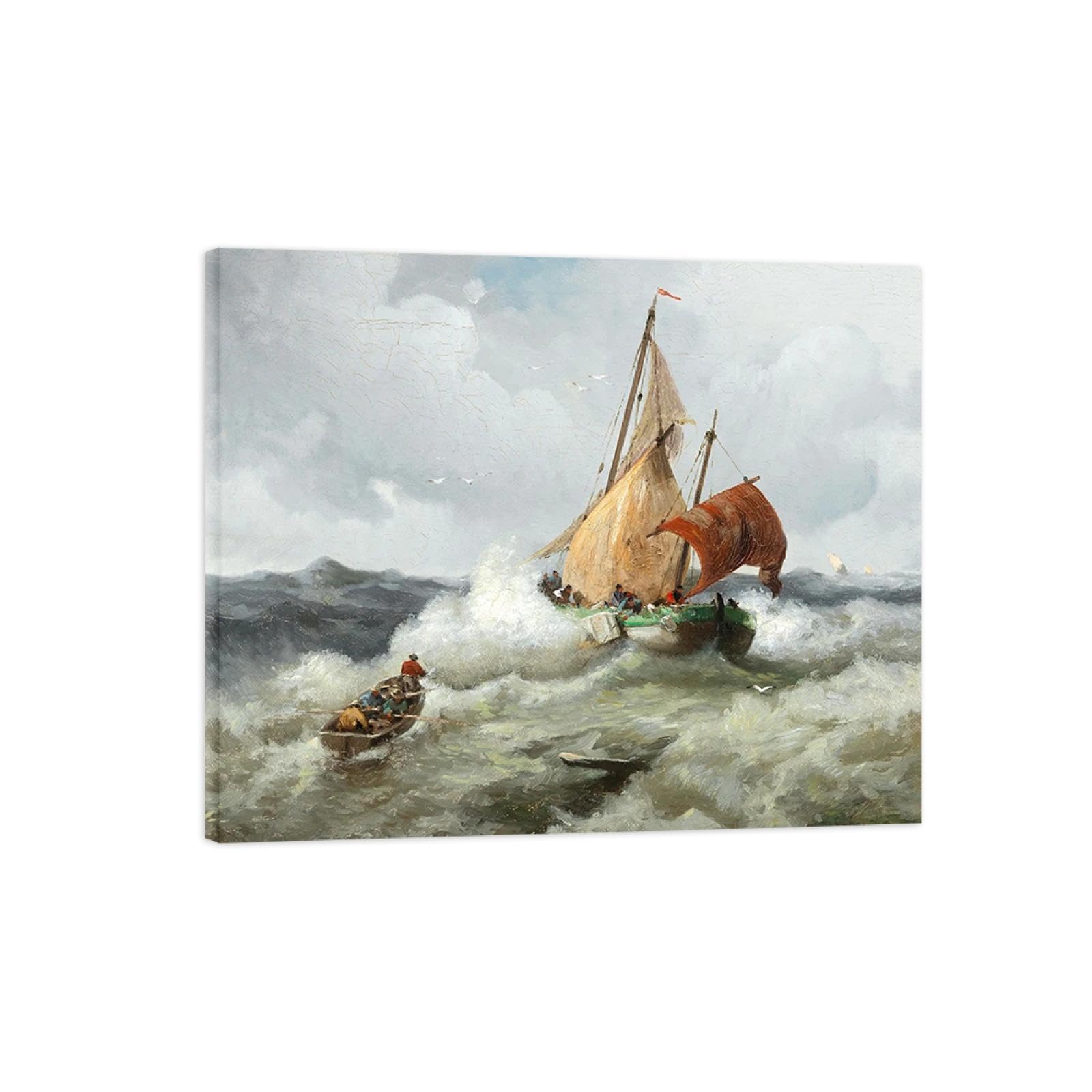 LXURY Adof Kafmann Tableau Murale sur Toile-Cadre en Bois Tableaux D'art Célèbre-Reproductions Impression sur Toile-Affiche Décoration Murale-Pêcheur in mer agitée 50x60cm20x24inch Encadrée
