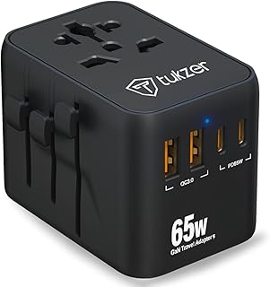 Tukzer 65W Universal Travel Adapter, GaN Fast Charging Adapter with 2 Type C & 1 USB Ports, Universal Plug Socket, All in Price In India