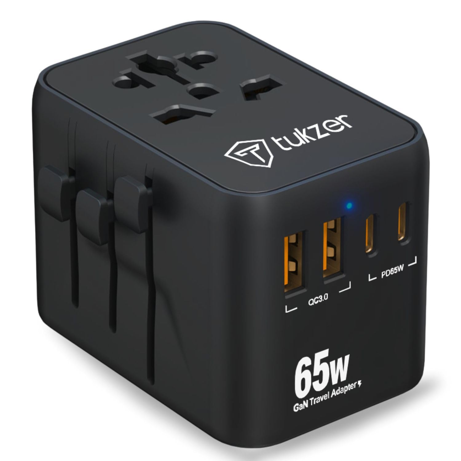 Tukzer 65W Universal Travel Adapter, GaN Fast Charging Adapter with 2 Type C & 2 USB Ports, Universal Plug Socket, All in One International Travel Adapter for Laptop/MacBook & Mobile Charging- Black-image-32