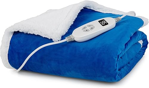 PETSITE Manta eléctrica con calefacción 60 x 50 pulgadas manta reversible de terciopelo y sherpa con 10 niveles de calefacción y 9 horas de apagado
