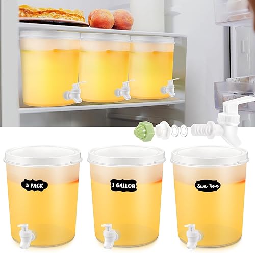 Miniatura 1 de Zhehao Dispensador de bebidas de plástico para fiestas, 6 unidades, de 1.32 galones, con espita, recipiente redondo transparente con bolígrafo y