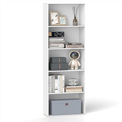 Miniatura 10 de Estantería de 5 estantes, estantes altos y estanterías, torre vertical, estantes de almacenamiento de madera, estante moderno para libros,