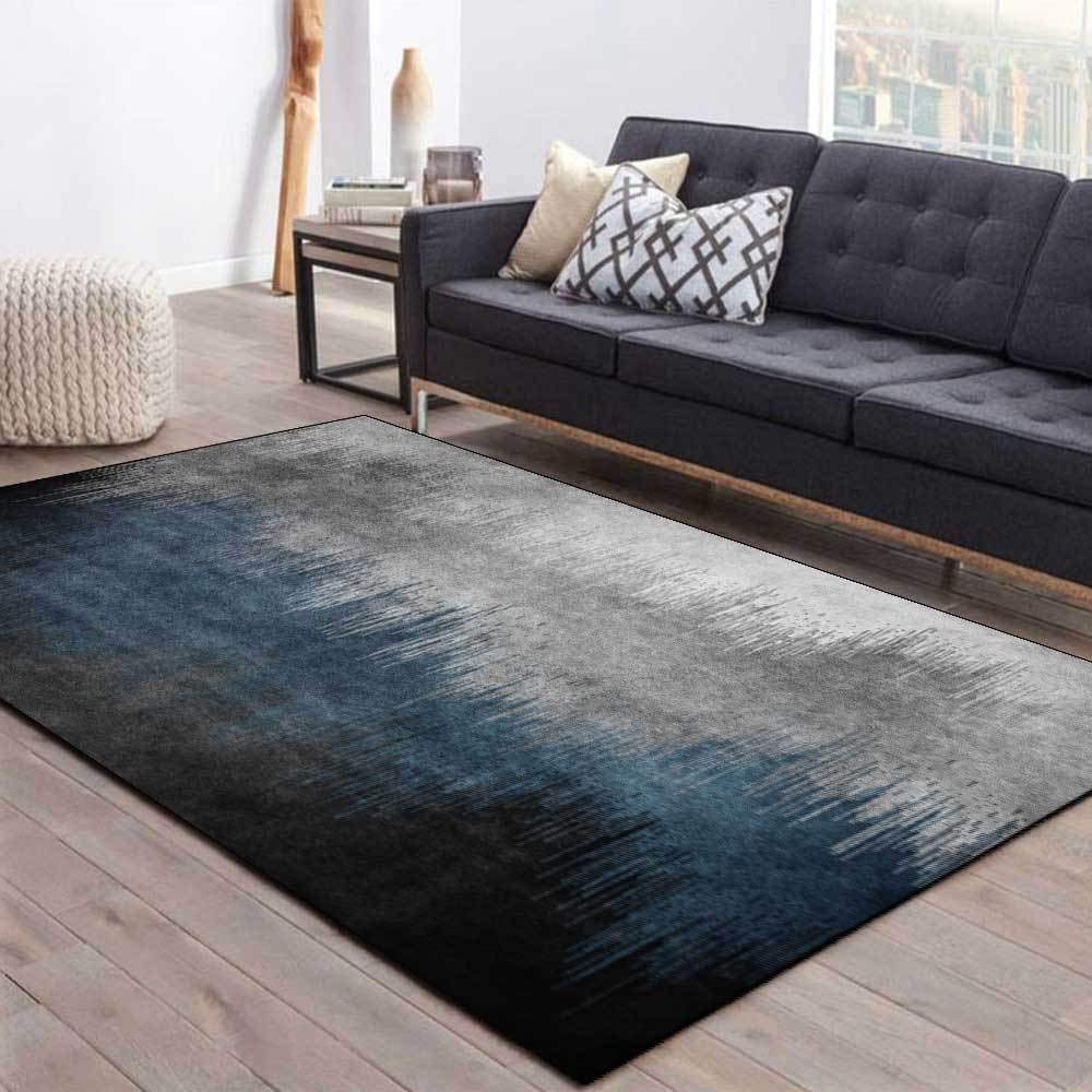Moquette lavable douce à poils ras bleu d'encre abstrait 100x160 cm