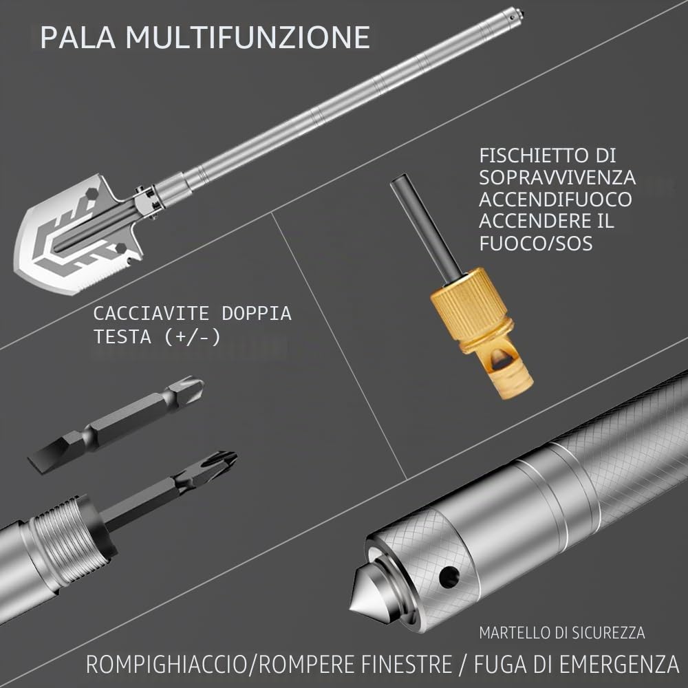 Goutime Pala da Campeggio ed Escursionismo, Kit Multiuso Pieghevole e Staccabile, con Custodia, Pala di Salvataggio e Pala di Sopravvivenza per Campeggio, Spiaggia, Escursionismo, attività all'aperto