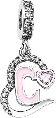 INZEN Dije inicial del alfabeto A-Z corazón rosa circonita cúbica esmalte de cuentas ABC para hacer joyas de bricolaje para mujeres y niñas