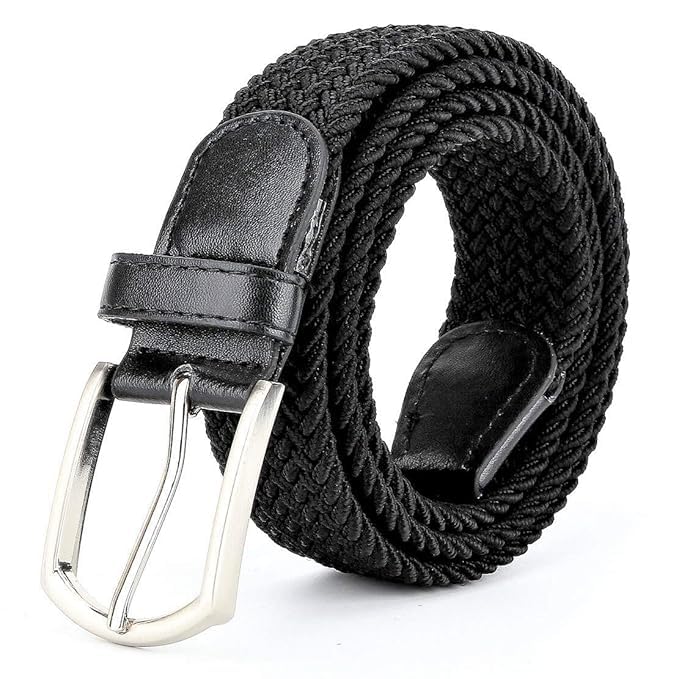 Braided Elastic Stretchable Waist Belt, Black, with Pin Buckle-image-44