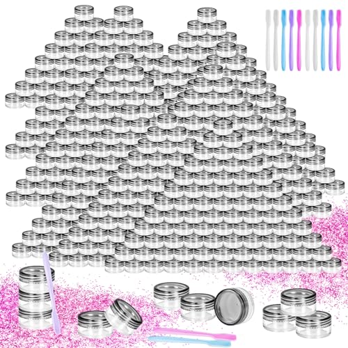 MotBach 200 Pack 5g Plastic Jars with Lids, 5ml Round Clear Cosmetic Containers Makeup Jars, 5gram Travel Size Container Jar with Spatulas for Makeup Lotion Cream Sample Ointment Salve Balm Powder