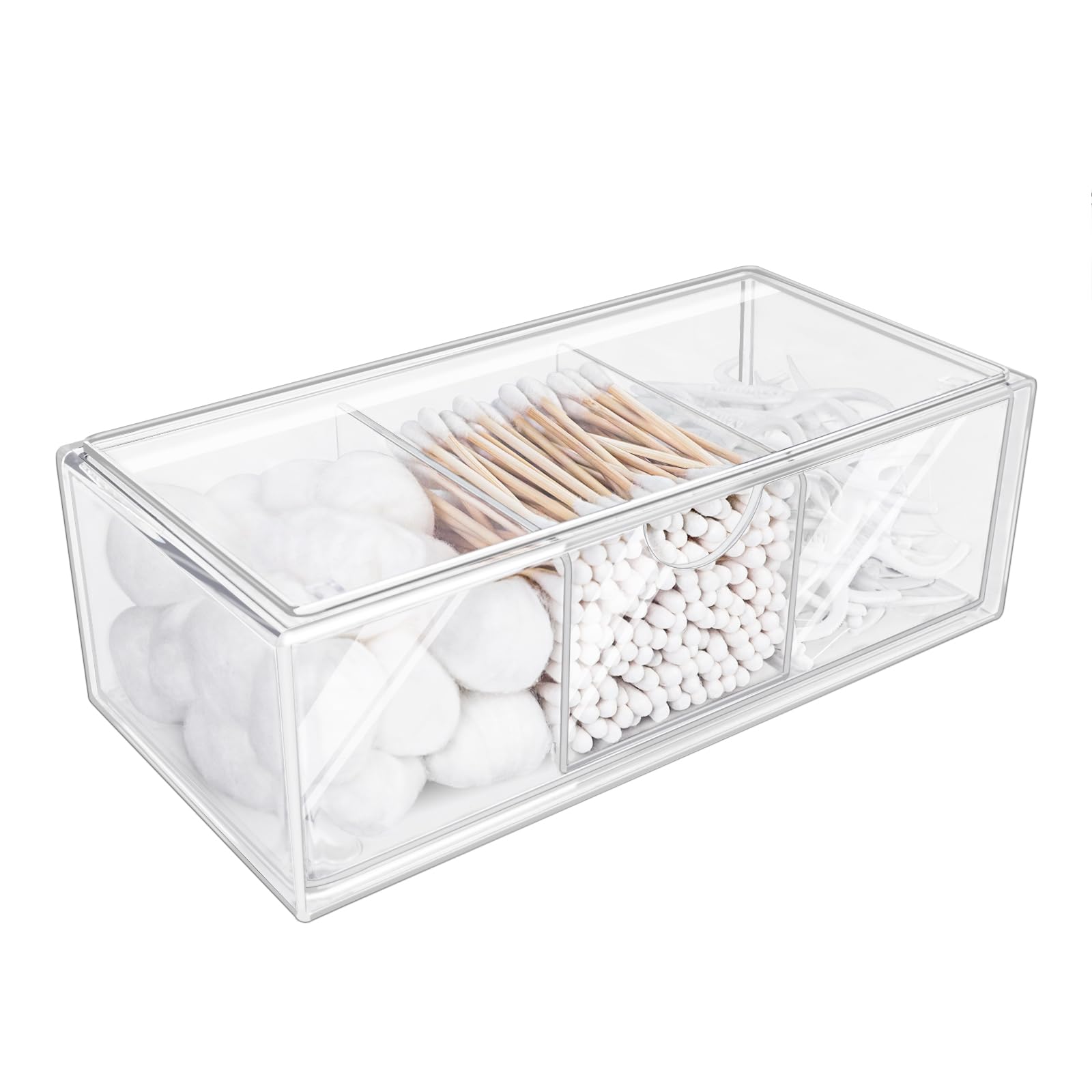 Soportes de Hisopos, Organizador Baño,Organizador Maquillaje | Transparente con Compartimentos, Contenedor de Hisopos de Algodón para Discos Bola de Algodón Qtips Cosmeticos Baño