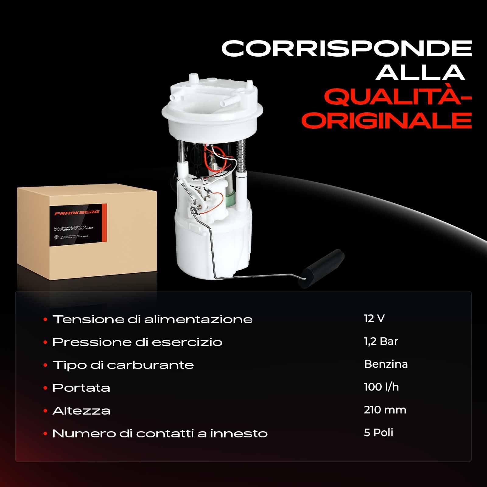 Frankberg Pompa carburante Pompa Benzina Modulo pompa carburante Kit senza Sensore di pressione a 5 poli Compatibile con Punto Furgone/Compatto 188 Replace# 7752900,7736883