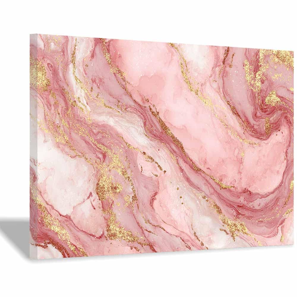 WUFIEA Abstrakcyjne obrazy nowoczesna sztuka abstrakcyjna złoty i zakurzony wzór do salonu sypialni nowoczesny wystrój domu (różowy47-60 x 80 cm oprawiony
