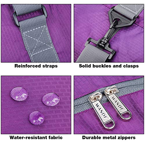 Wandf Foldable Travel Duffel Bag Luggage Sports Gym Water Resistant Nylon (Plum)