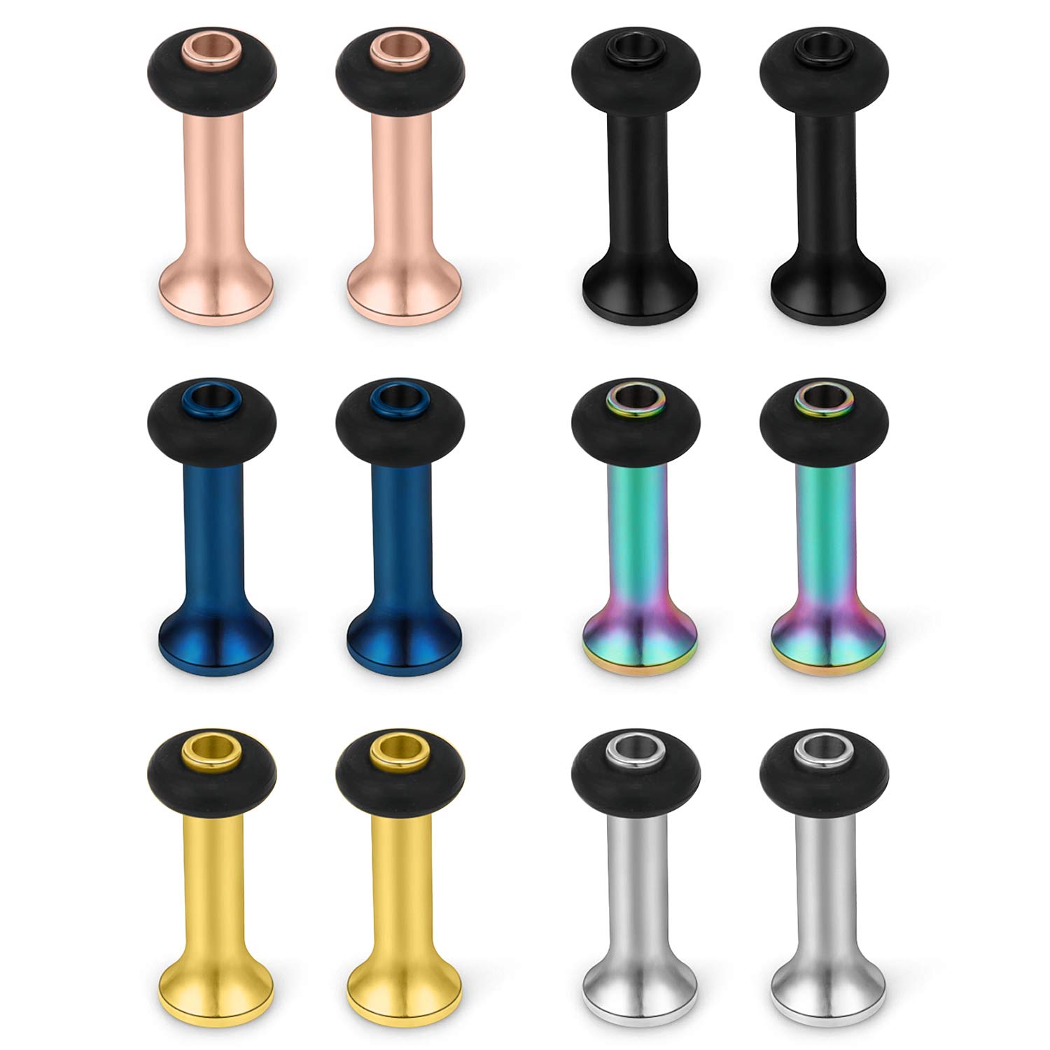 LcolyoliEar Gauges Kit Surgical Steel Tunnel Expander Earrings Earlobe Plugs Body Piercing Jewelry Set for Women Men 12G-00G 12Pcs