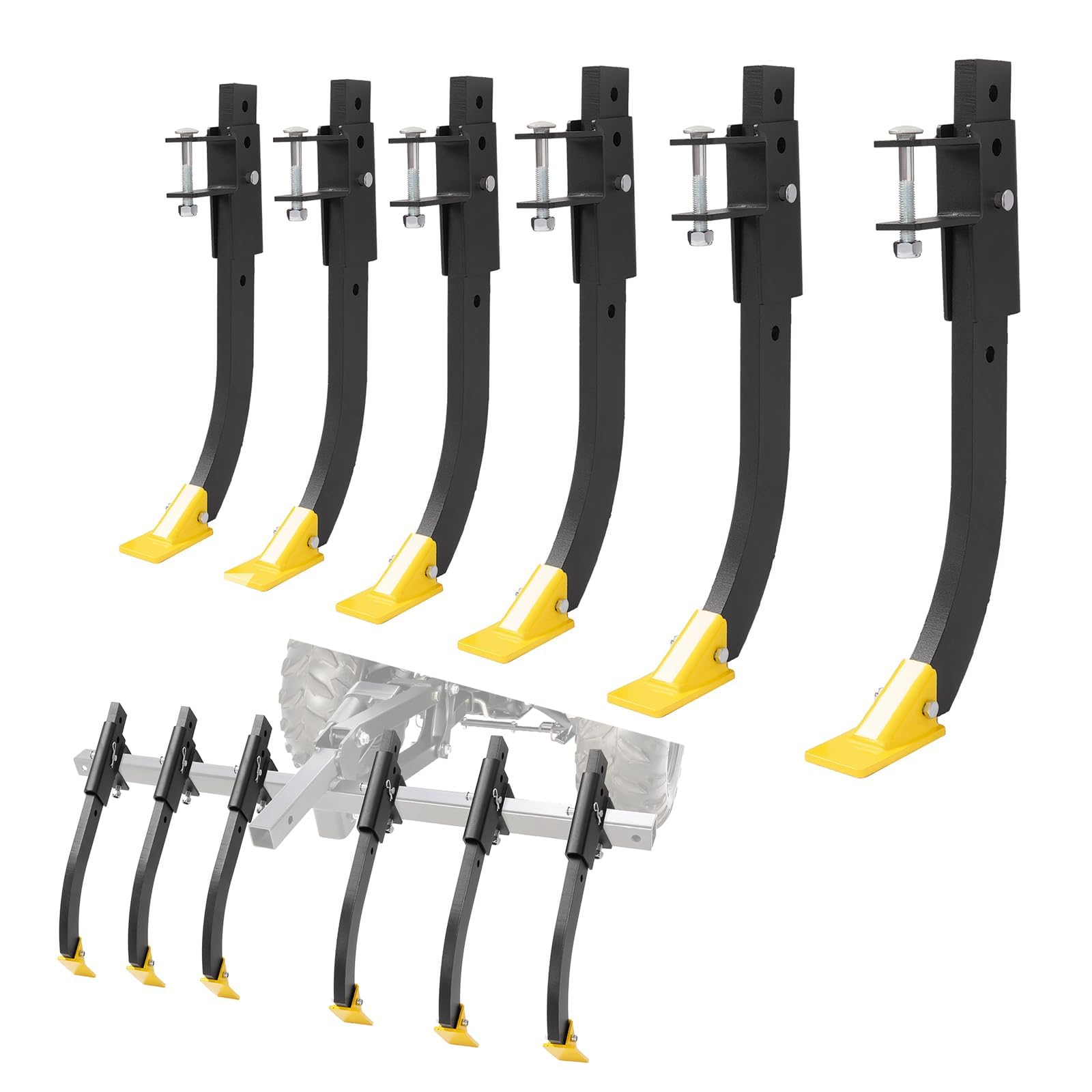Wutist 6 Adjustable Scarifier Chisels Compatible with ATV/UTV Manual Implement Lift 1-Point Lift System Plow Implements Soil Loosening Shank Chisels for Field Preparation, Gardening, Landscaping