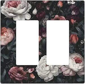 Decorative Outlet Covers Rustic Big Pink Flowers White Peony Floral 2 Gang Wall Plate Double Rocker Two Switch Wall Cover Plate Jumbo Dual Gfci Faceplate for Home Decor
