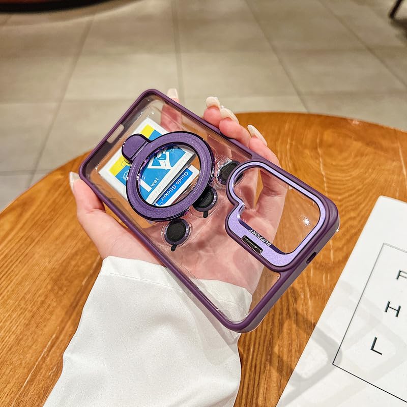 Image of LuxuryKase Magnetic Clear Case for Samsung Galaxy S26 | Metal Ring Stand | Camera Lens Protector Rings | Shockproof Hard PC Back | MagSafe Compatible | TPU Bumper - Purple