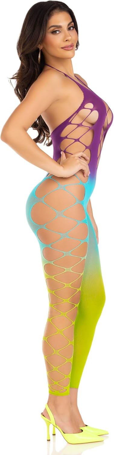 Leg Avenue Women's Seamless Ombre Faux Lace Up Footless Bodystocking