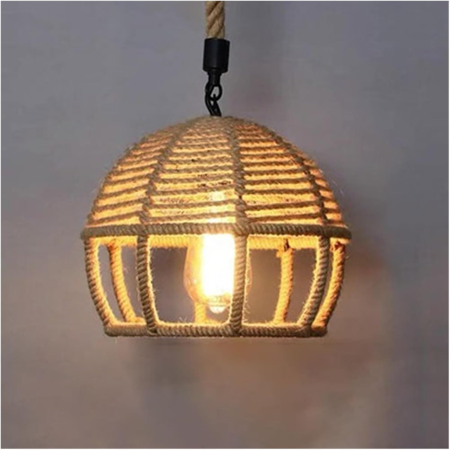 LYMSXAZOU Boho Farmhouse Ceiling Mount,Retro Industrial Style Rustic MI-NI Hemp Rope Chandelier Hand-Woven Rattan Lamp,Hanging Light