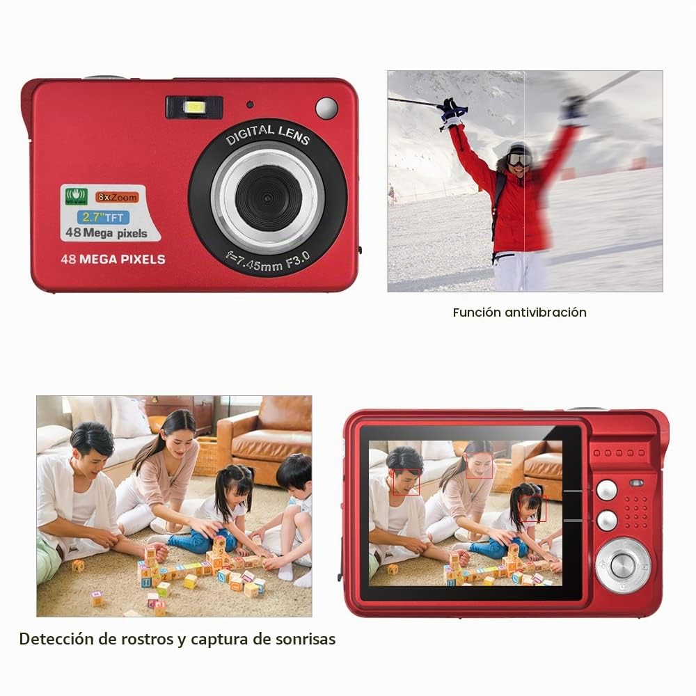 Andoer Compactas Cámaras Digitales, 1080P 48MP Camara Fotos Digital Zoom 8X Pantalla LCD de 2.7" con bolsa de transporte Correa de muñeca para Principiantes, Niño, Adulto, plata