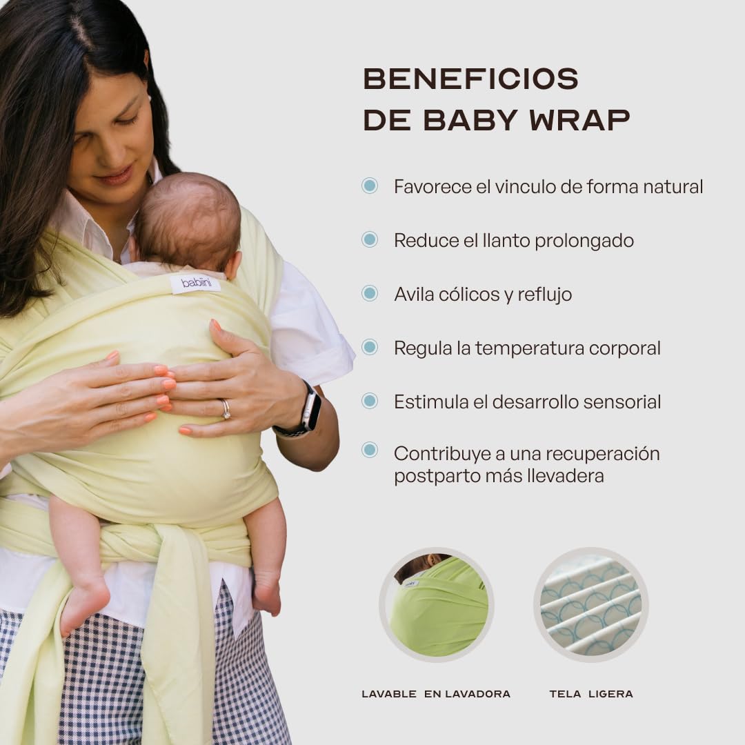 Fular Portabebés Recién Nacidos, Ajustable y Elástico, Ergonómico y Transpirable, Ideal para Porteo de Bebés de 3.2kg - 12kg – Fácil de usar, Manos Libres y Lavable a Máquina
