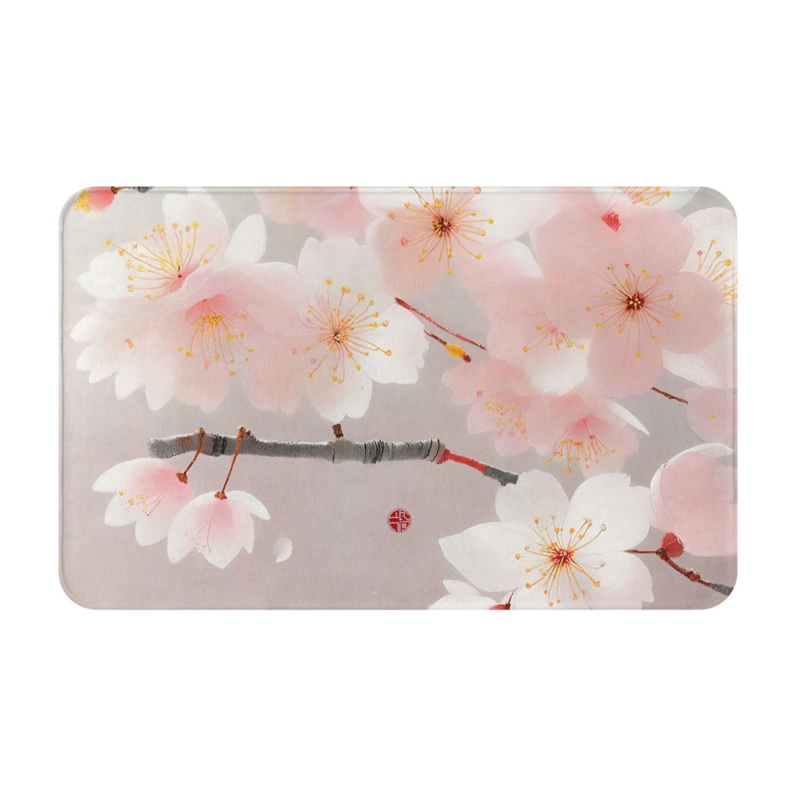 Retro Flowers Flannel Doormat Floral Printed Indoor Doormat Outdoor Doormats Front desk carpet and kitchen carpet Floor mat rug (White Cherry, 19.5" x 31.5")
