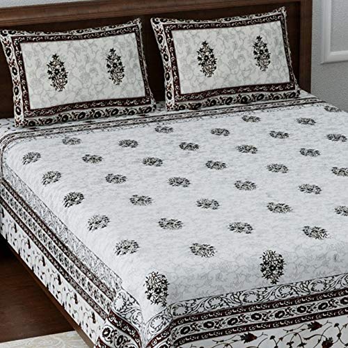 Image of Living Roots Super King Double Bedsheet Pure Cotton - 1 Bedsheet with 2 Pillow Covers | 100 inch x 108 inch (Traditional Design)