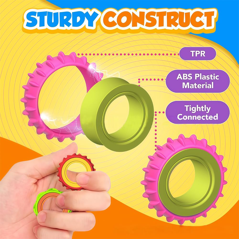 Rotating Fidget Sensory Rings, 6-Pack Quiet Textured Spinner Finger Toys for Kids & Adults - Image 3