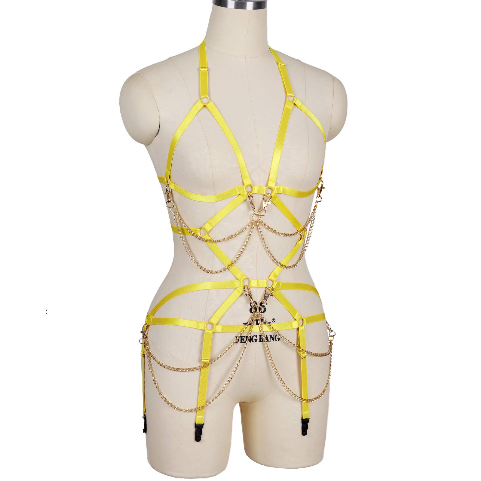 Reggiseno per Imbracatura da Donna Set di Reggicalze Lingerie Cage Punk Gothic Belt Festival Rave Body Chain Club Rave Wear