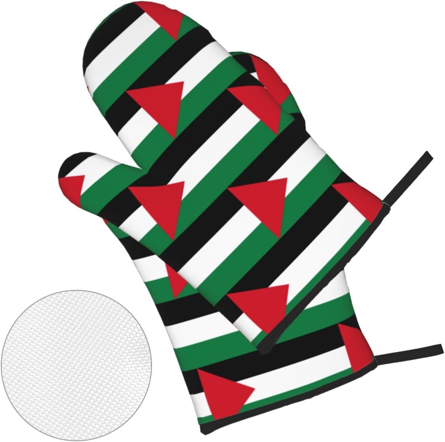 Flag of the State of Palestine Oven gloves and heat-resistant mat 4-piece set. Suitable for grilling, microwave oven frying, and baking