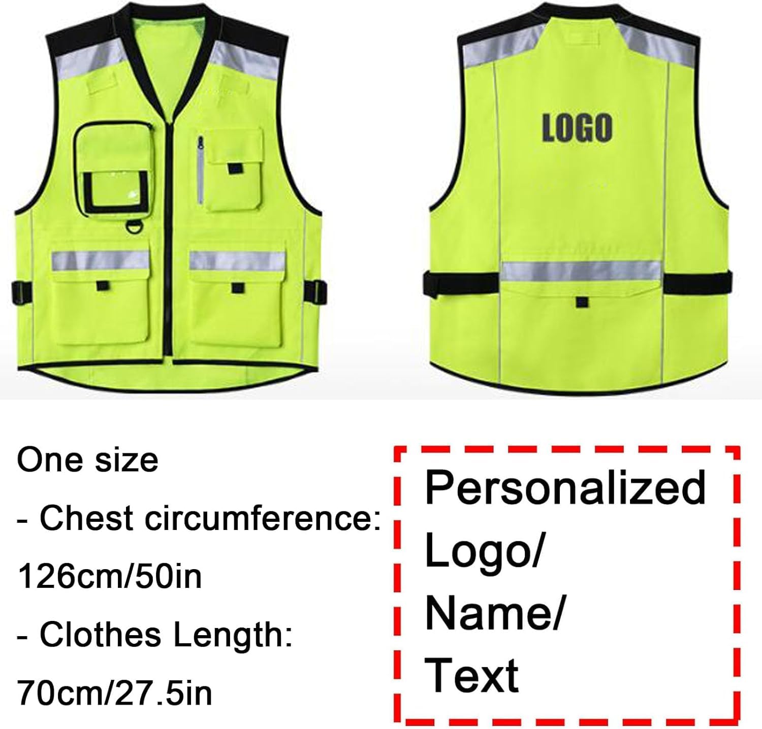 Logo Personnalisé Gilets De Sécurité Haute Visibilité Vêtements De Travail De Sécurité Haute Visibilité avec Bandes Réfléchissantes Gilet Réfléchissant De Nuit Gilet, Yellow, One Size